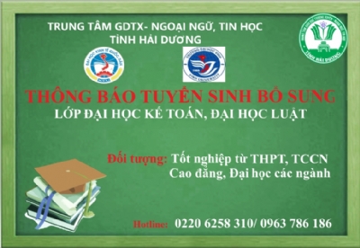 THÔNG BÁO TUYỂN SINH BỔ SUNG LỚP ĐẠI HỌC  KẾ TOÁN VÀ ĐẠI HỌC LUẬT NĂM 2021